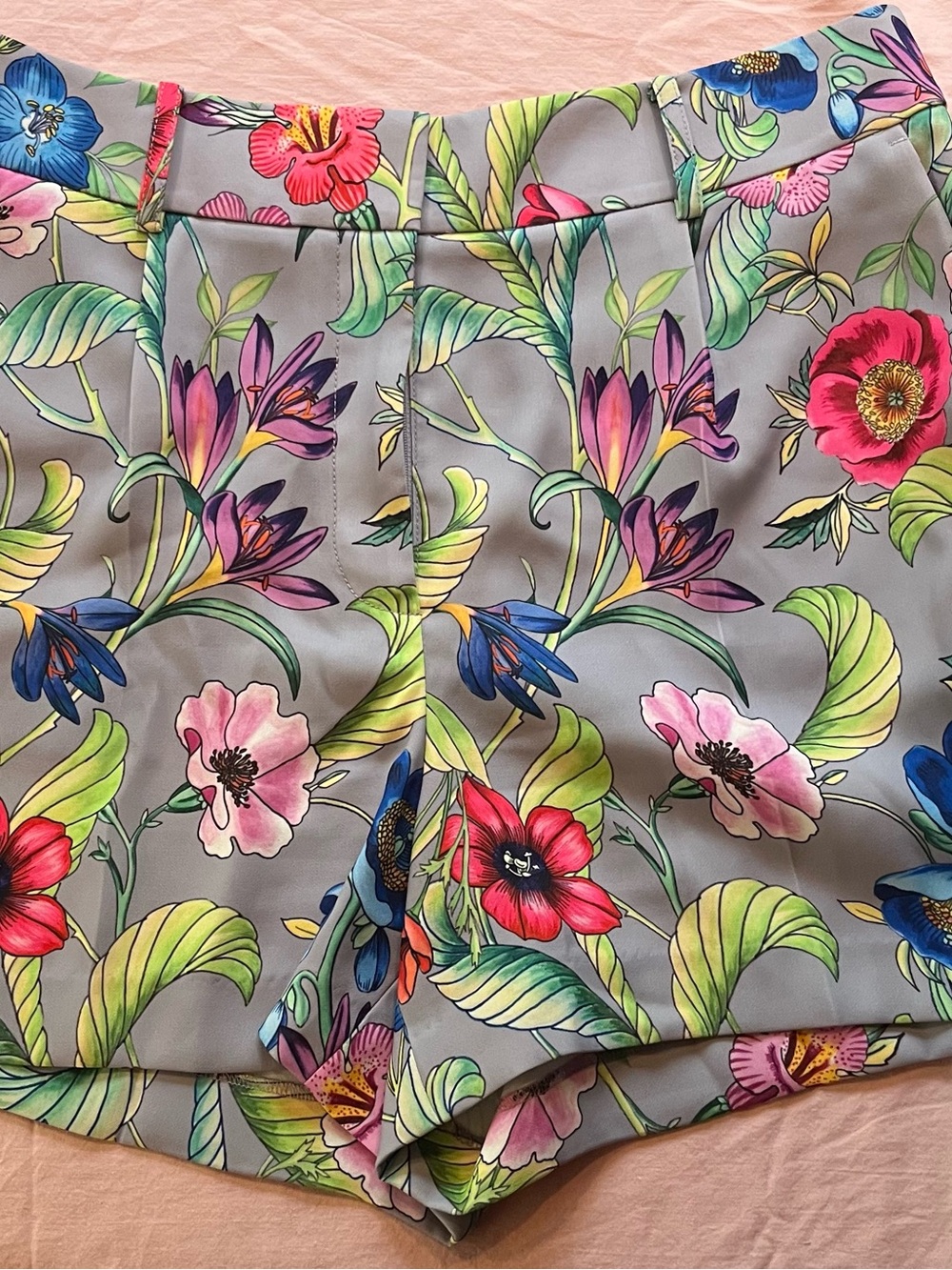 Ann Taylor Floral High-Waist Shorts - Gray with Multicolor Blooms